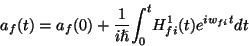 \begin{displaymath} a_{f}(t)=a_{f}(0)+\frac{1}{i\hslash }{\displaystyle \int _{0}^{t}}H_{fi}^{1}(t)e^{iw_{fi}t}dt\end{displaymath}