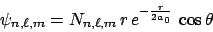 \begin{displaymath}
\psi_{n,\ell,m} = N_{n,\ell,m} \, r\, e^{-\frac{r}{2a_0}} \, \cos{\theta}
\end{displaymath}