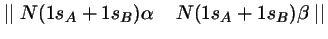 $\mid\mid N (1s_A + 1s_B) \alpha \;\;\;\; N (1s_A + 1s_B) \beta \mid\mid$