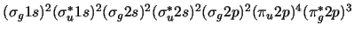 $(\sigma_g 1s)^2 (\sigma_u^* 1s)^2 (\sigma_g 2s)^2 (\sigma_u^* 2s)^2
(\sigma_g 2p)^2 (\pi_u 2p)^4 (\pi_g^* 2p)^3$