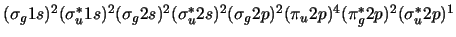 $(\sigma_g 1s)^2 (\sigma_u^* 1s)^2 (\sigma_g 2s)^2 (\sigma_u^* 2s)^2
(\sigma_g 2p)^2 (\pi_u 2p)^4 (\pi_g^* 2p)^2 (\sigma_u^* 2p)^1$