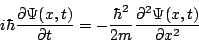 \begin{displaymath}
i \hbar \frac{\partial \Psi(x,t)}{\partial t} =
-\frac{\hbar^2}{2m} \frac{\partial^2 \Psi(x,t)}{\partial x^2}
\end{displaymath}