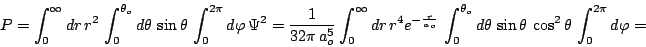 \begin{displaymath}P=\int_{0}^{\infty}dr \, r^2 \, \int_{0}^{\theta_o}d\theta \,...
...heta \, \sin\theta \, \cos^2\theta \,
\int_{0}^{2\pi}d\varphi =\end{displaymath}