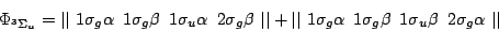 \begin{displaymath}
\Phi_{^3\Sigma_u} =
\vert\vert \,\,
1\sigma_g \alpha \,\,\, ...
...\,\,\,
1\sigma_u \beta \,\,\, 2\sigma_g \alpha \,\,
\vert\vert
\end{displaymath}