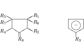 \begin{displaymath}\fivering{$R_1$}{$R_2$}{Q}{$R_4$}{$R_5$}{$R_6$}{$R_7$}{$R_8$}
{Q} \hspace{3cm}
\fivering{Q}{Q}{$R_3$}{Q}{Q}{S}{S}{Q}{C} \end{displaymath}