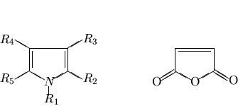 \begin{displaymath}\hetifive{$R_1$}{$R_2$}{$R_3$}{$R_4$}{$R_5$}{D}{Q}{D}{$N $} \
\hspace{3cm}
\hetifive{Q}{O}{Q}{Q}{O}{Q}{D}{Q}{O} \end{displaymath}