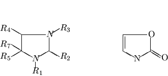 \begin{displaymath}\heticifive{$R_1$}{$R_2$}{$R_3$}{$R_4$}{$R_5$}{Q}{$R_7$}{$N
$}{$N $} \hspace{3cm}
\heticifive{Q}{O}{Q}{Q}{Q}{Q}{D}{N}{O} \end{displaymath}