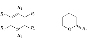 \begin{displaymath}\hetisix{$R_1$}{$R_2$}{$R_3$}{$R_4$}{$R_5$}{$R_6$}{D}{D}{$N $}
\hspace{3cm}
\hetisix{Q}{Q}{Q}{Q}{Q}{Q}{$R_7$}{Q}{O} \end{displaymath}