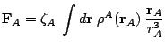 $\displaystyle \sum_{A=1}^M
\mathbf{F}_A = \zeta_A \;
\int d\mathbf{r}\; \rho^A(\mathbf{r}_A) \; \frac{\mathbf{r}_A}{r_A^3}$